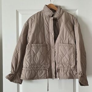 Preppy Quilted Puffer Jacket Cinched Sleeve Wmns S Tan City Chic Equestrian